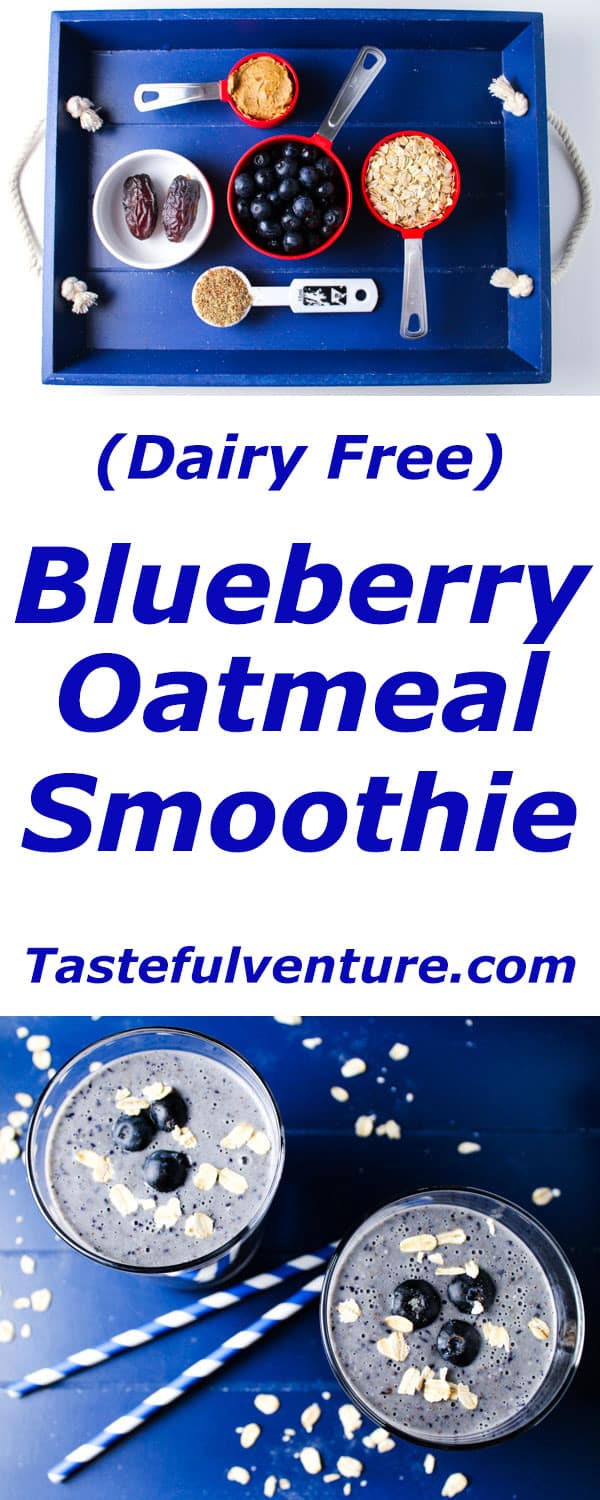 This Blueberry Oatmeal Smoothie tastes just like it sounds, so thick and creamy, oh and it's Dairy/Gluten Free! | Tastefulventure.com
