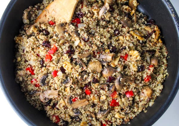 This Cranberry Walnut Quinoa Stuffing is super easy to make and perfect for Thanksgiving, it's a crowd favorite! It's also Gluten Free and Vegan! | Tastefulventure.com