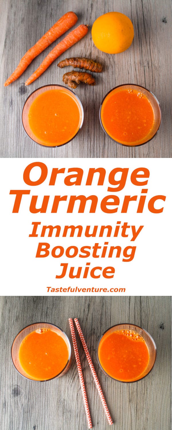 This Orange Turmeric Immunity Boosting Juice is full of Vitamin A and C, and so delicious! | Tastefulventure.com