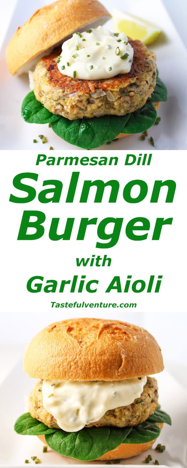 Parmesan Dill Salmon Burger with Garlic Aioli 