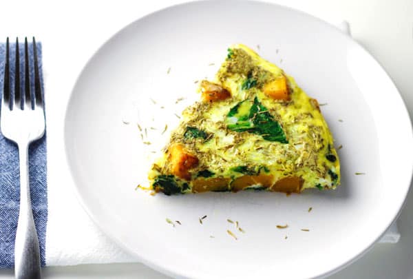 Butternut Squash and Spinach Frittata on a plate