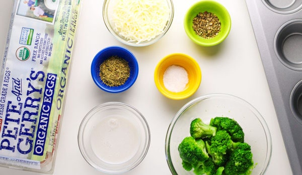 ingredients for Broccoli Cheese and Egg Muffins 