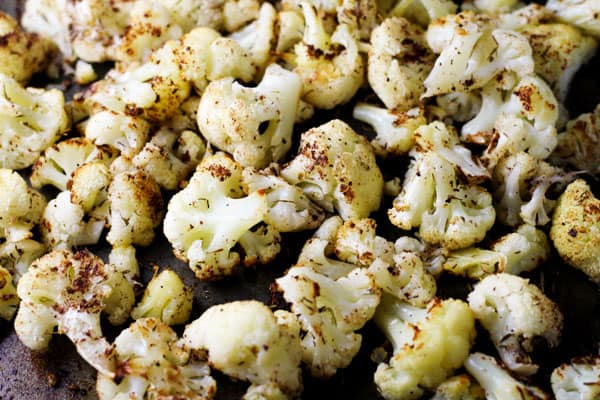 Roasted Garlic Cauliflower on a sheet pan