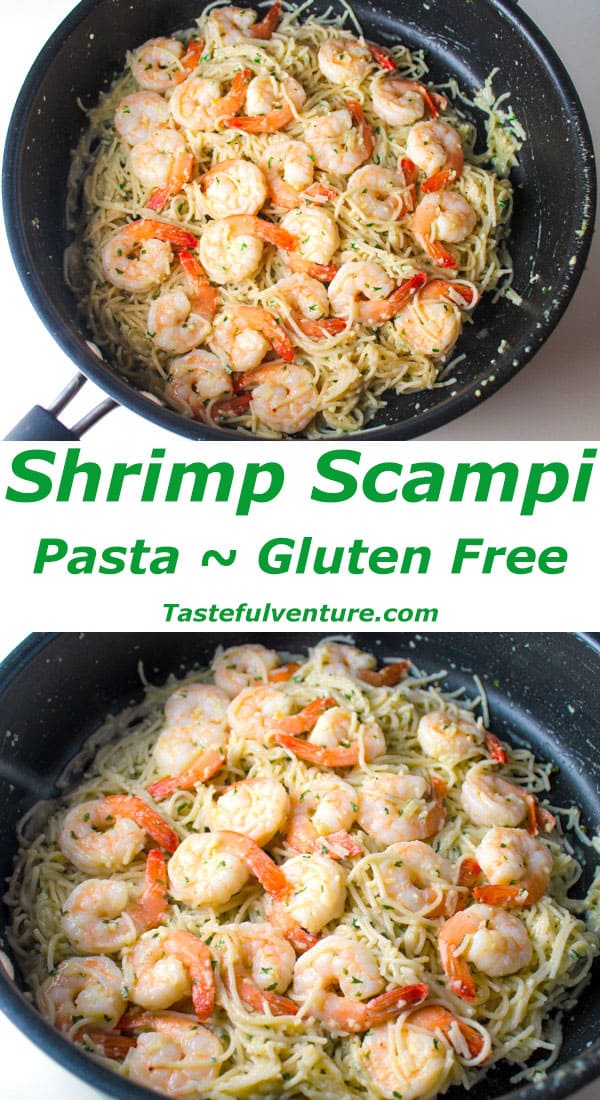 This Shrimp Scampi Pasta is super easy to make and is Gluten Free! We used Angel Hair Rice Pasta for this dish, so delicious! | Tastefulventure.com