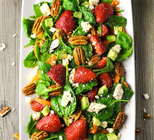 Strawberry Pecan and Feta Spinach Salad with Poppyseed Dressing 