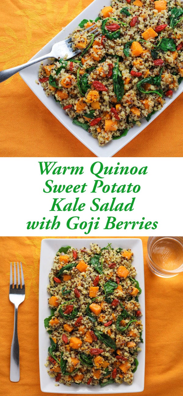 Warm Quinoa Sweet Potato Kale Salad with Goji Berries 