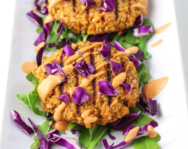 Asian Salmon Burgers with Spicy Mayo - Made in less than 10 minutes, these burgers are full of flavor, low carb, and gluten free!
