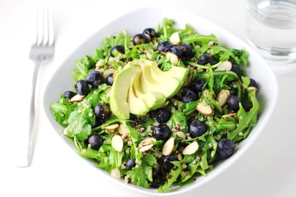 Blueberry Quinoa Arugula Salad in a bowl