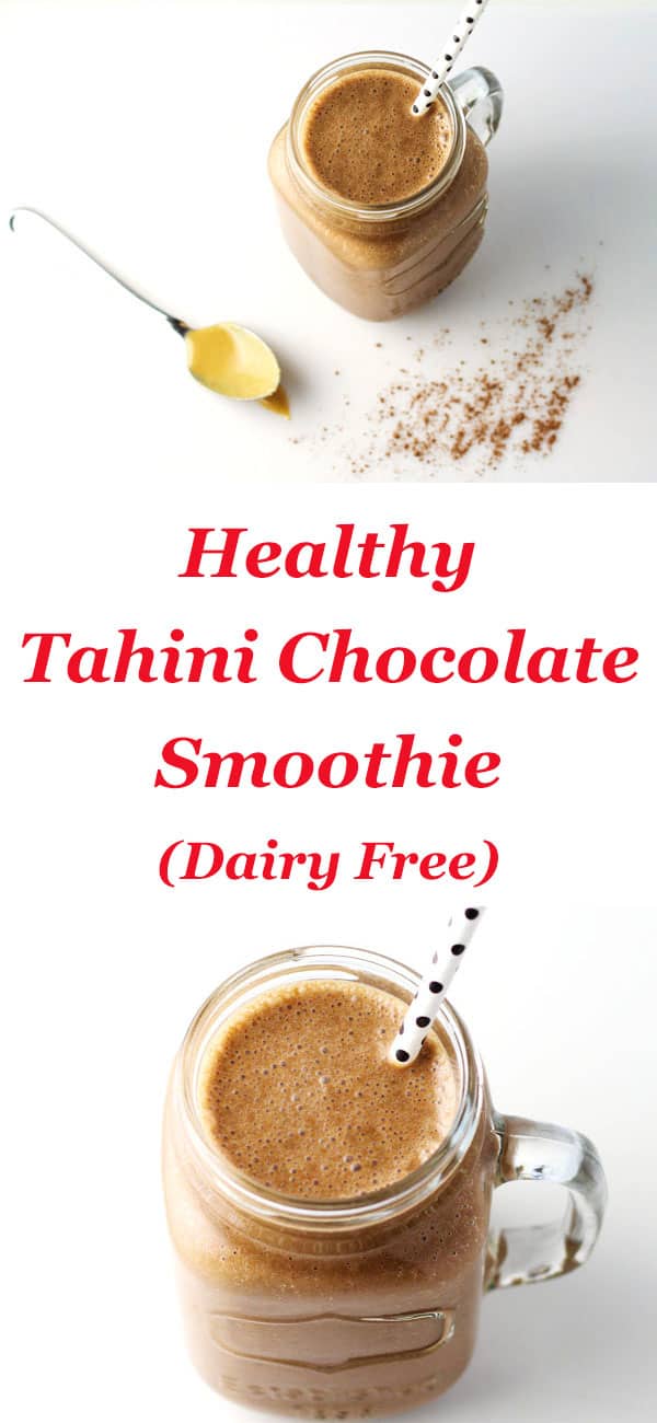 Healthy Tahini Chocolate Smoothie (Dairy Free) - This has a creamy, nutty taste that is so unique and delicious! 