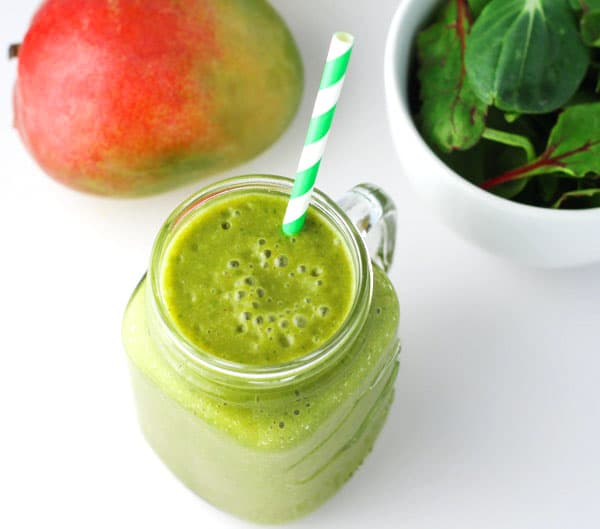 Mango Banana Green Smoothie (Dairy Free), made with 4 simple ingredients. This power smoothie will leave you energized!