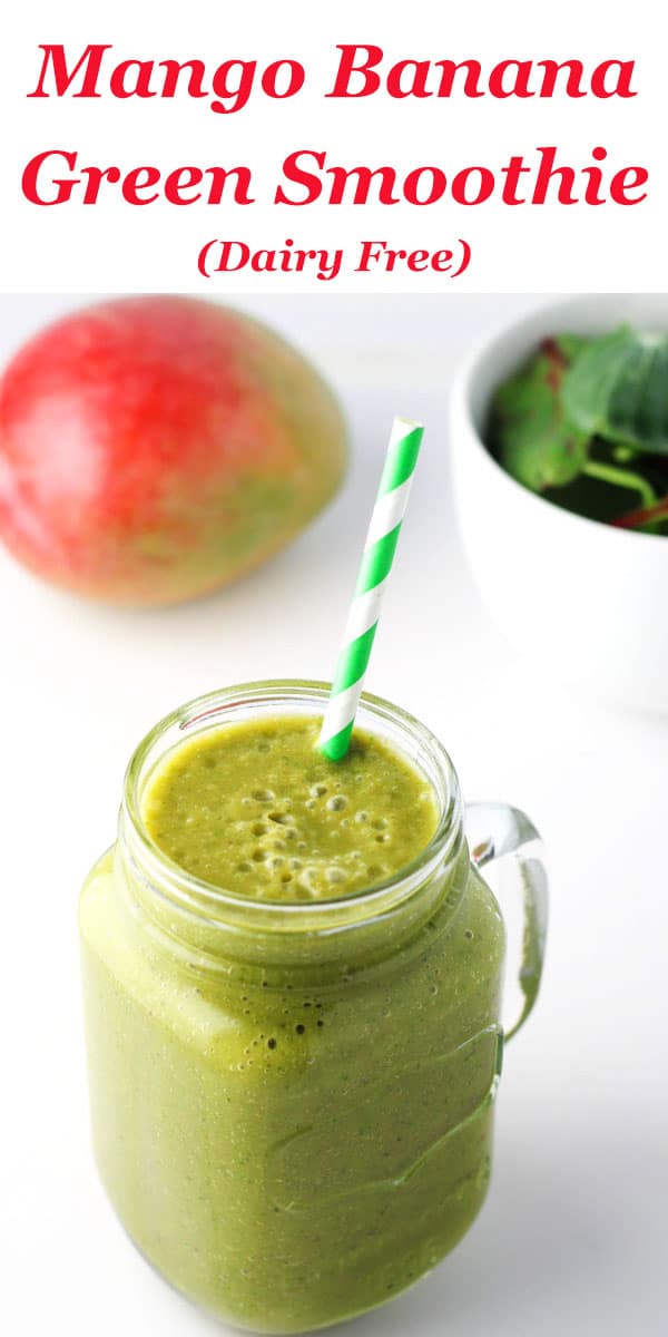 Mango Banana Green Smoothie (Dairy Free), made with 4 simple ingredients. This power smoothie will leave you energized!