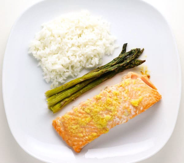 Sheet Pan Honey and Ginger Glazed Salmon on a plate
