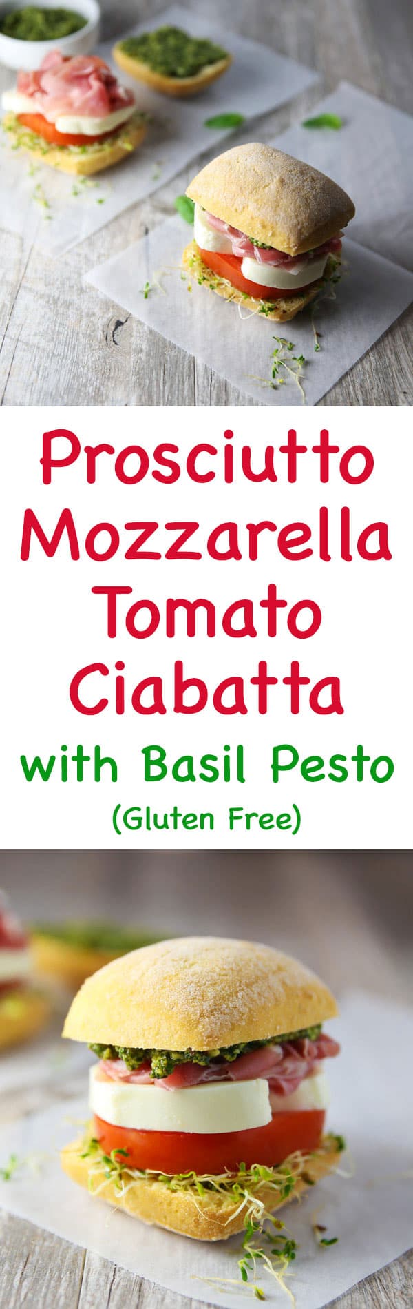 These Prosciutto Mozzarella Tomato Ciabatta with Basil Pesto Rolls are so flavorful! (Gluten Free)