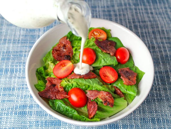 Skinny BLT Salad with Turkey Bacon and a Dairy Free Ranch Dressing 