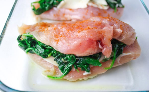 chicken folded over spinach and provolone