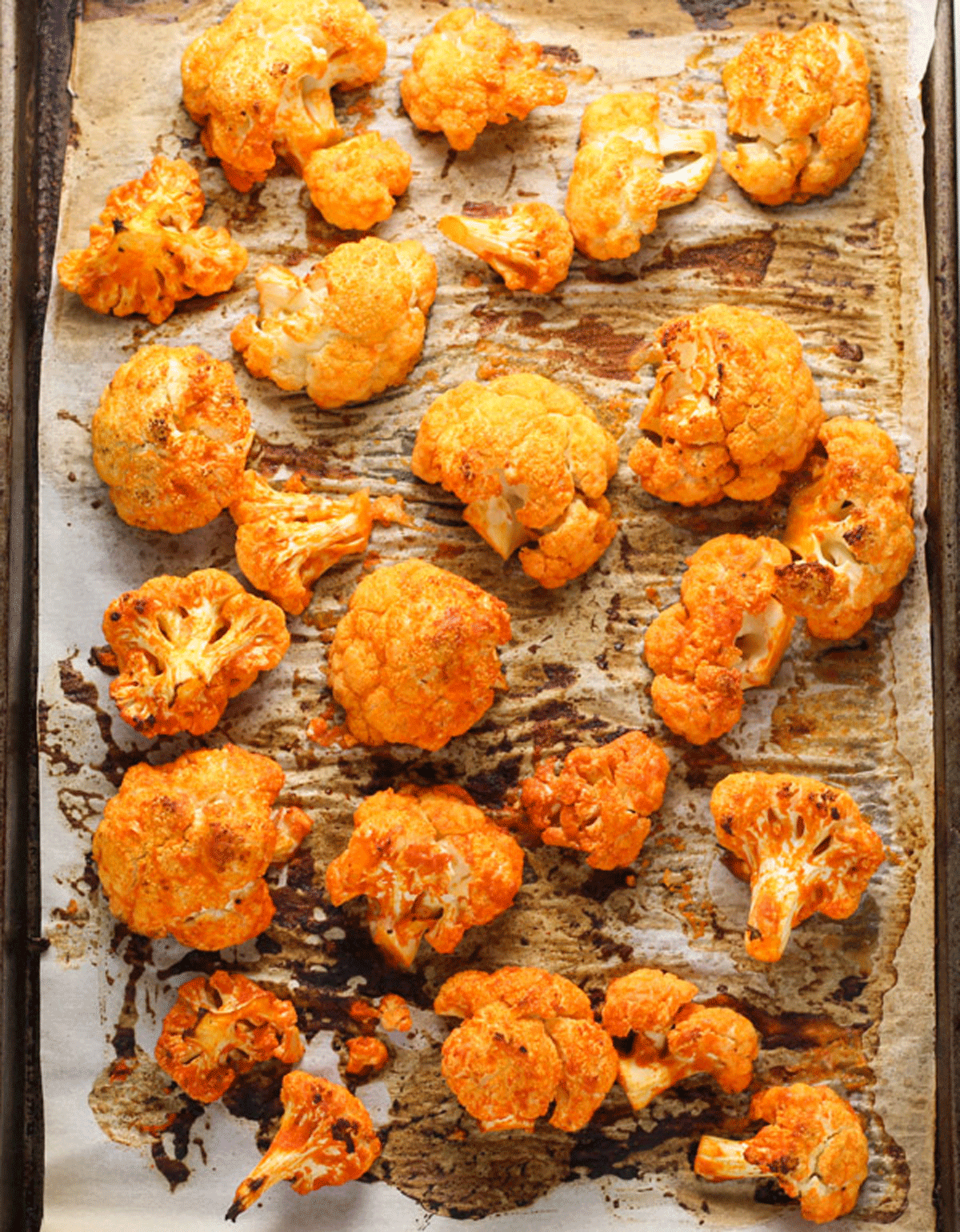 Buffalo cauliflower on a sheet pan