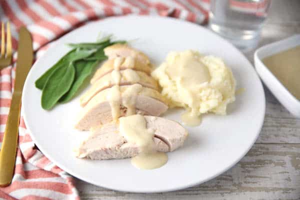 Slow Cooker Turkey Breast sliced With White Wine Gravy