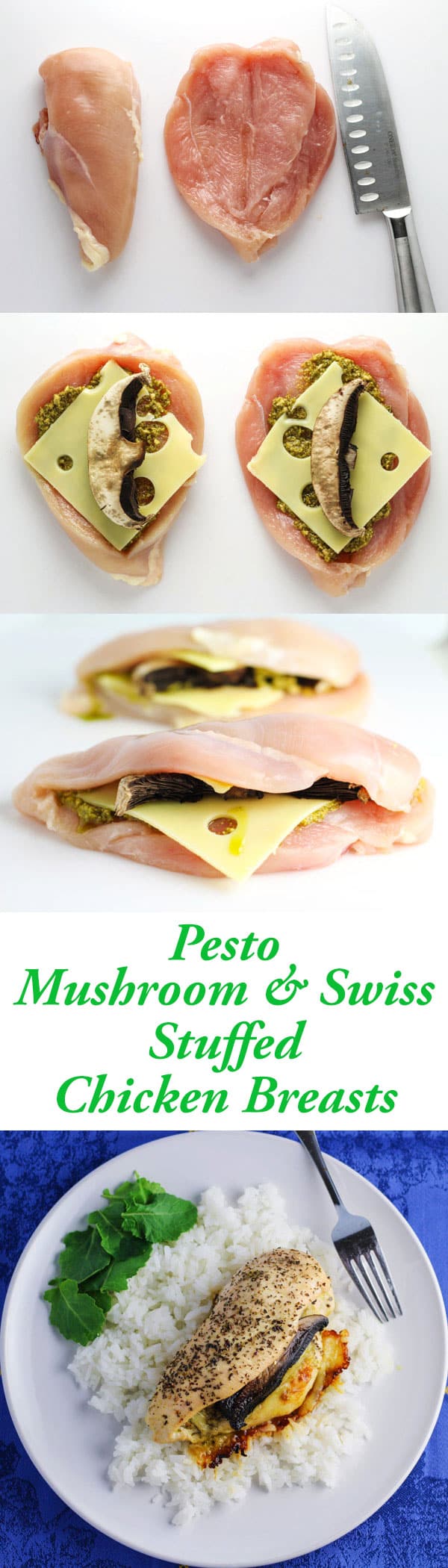 Pesto Mushroom and Swiss Stuffed Chicken Breasts 