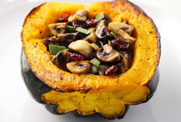 Roasted Acorn Squash Stuffed with Sage, Mushrooms, and Cranberries