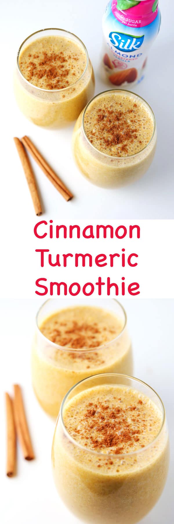 #ad This Cinnamon Turmeric Smoothie is so creamy and delicious! We made this dairy free in partnership with @Silk @LoveMySilk #PlantBasedGoodness #CollectiveBias