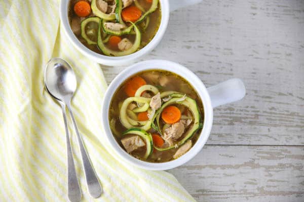 Healthy Turkey Zoodle Soup in 2 bowls