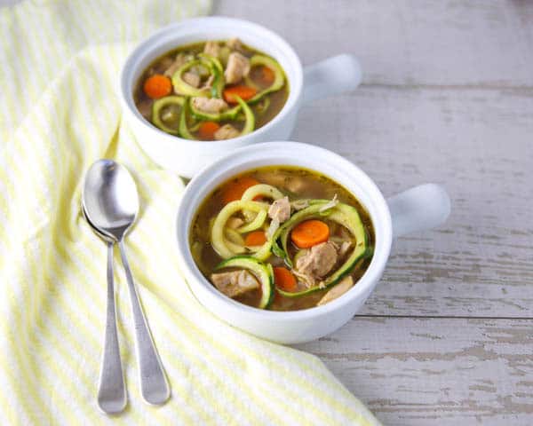 Healthy Turkey Zoodle Soup in 2 bowls