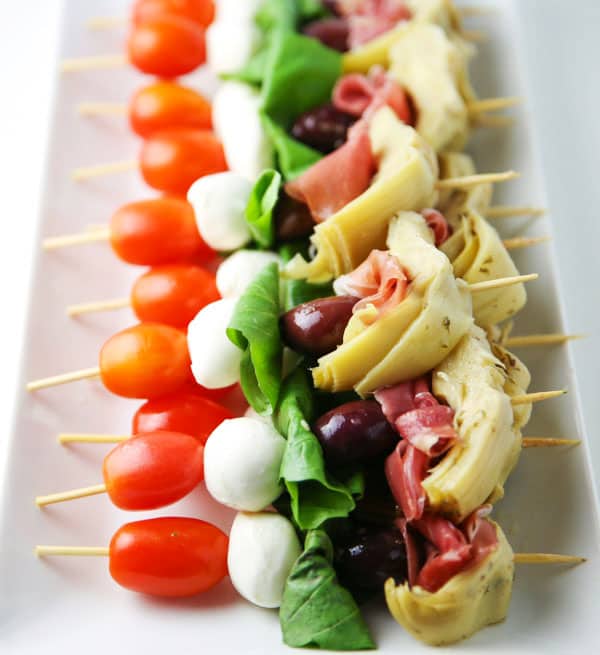 These Easy Antipasto Skewers can be put together at the last minute and are perfect for any party!