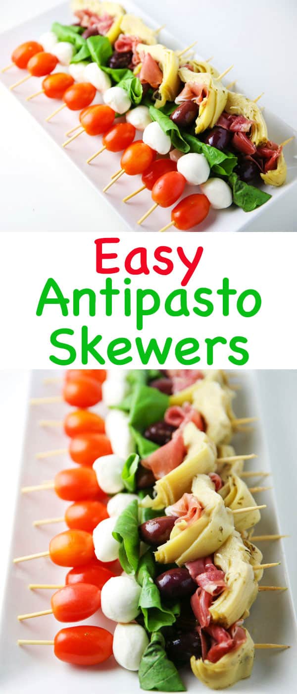 These Easy Antipasto Skewers can be put together at the last minute and are perfect for any party!