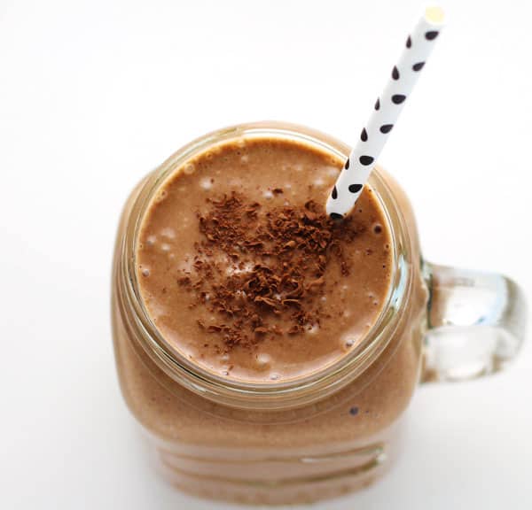 Healthy Chocolate Peanut Butter Smoothie made with Vanilla Almond Milk, Cacao Powder, Peanut Butter, and Bananas. This is so delicious and is perfect for whenever you want a healthy treat!