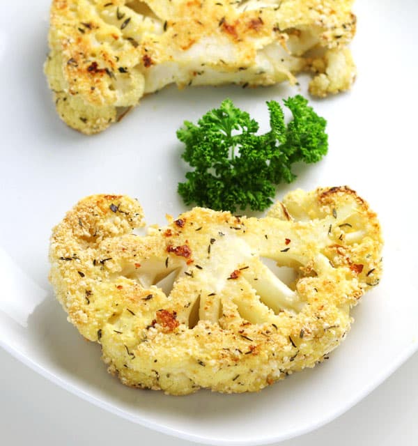 These Parmesan Crusted Cauliflower Steaks (gluten free) are so healthy and so delicious! I made this as a meal and it was so filling!