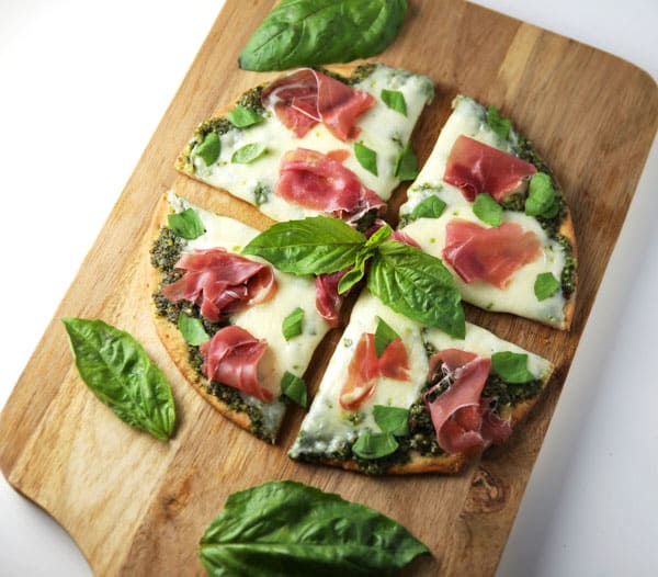 This Prosciutto Basil Buffalo Mozzarella Pizza (Gluten Free) is super easy to make and so full of flavor! This will be your new favorite Pizza!