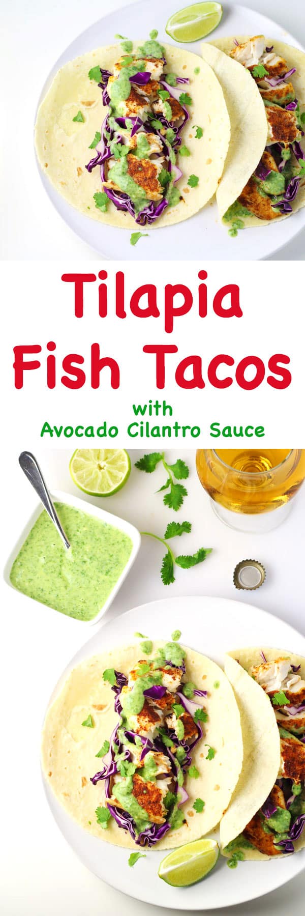 Tilapia Fish Tacos with Avocado Cilantro Sauce