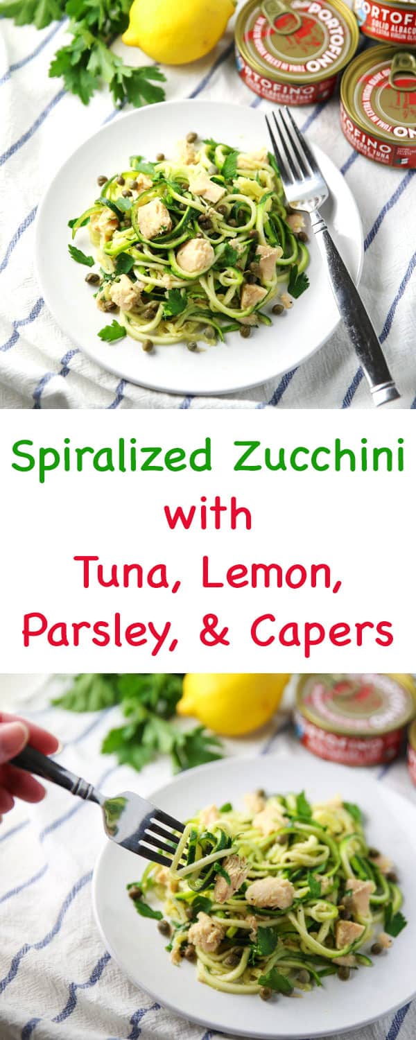 #ad This Spiralized Zucchini with Tuna, Lemon, Parsley, and Capers is so easy to make and is loaded with flavor! This is a great healthy, Low Carb meal! | Tastefulventure.com made in partnership with @BellaPortofino #BellaPortofino #IC