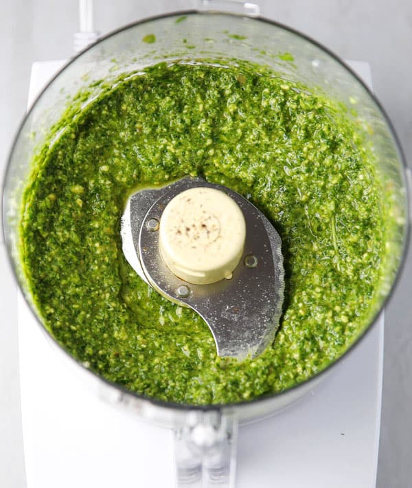 Arugula Pesto blended in a food processor