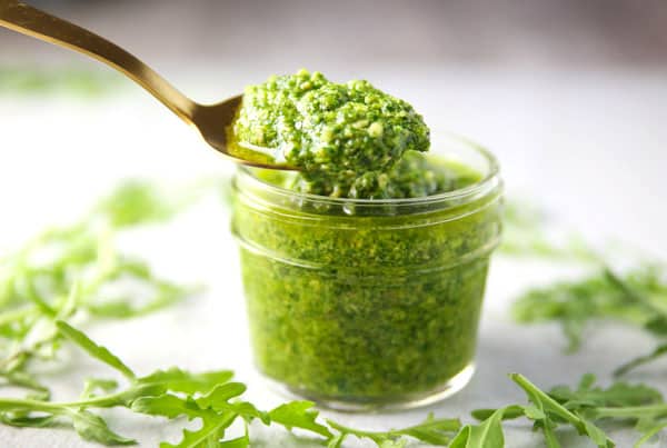 Arugula Pesto on a spoon