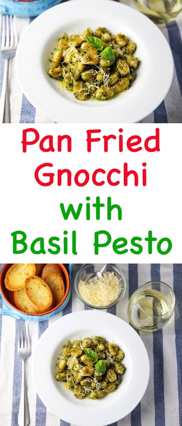 This Pan Fried Gnocchi with Basil Pesto comes together in less than 10 minutes and is so delicious! Perfect for those busy weeknights!