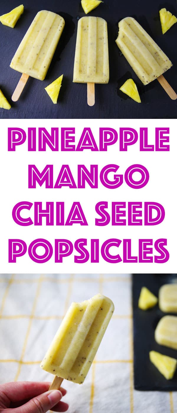 Pineapple Mango Chia Seed Popsicles made with simple healthy ingredients! You can feel good about eating this yummy frozen treat!