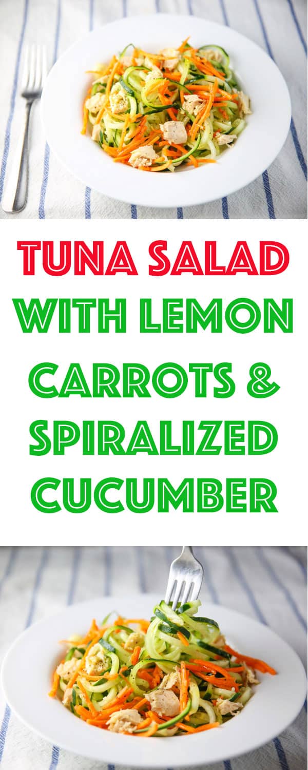 This Tuna Salad with Lemon Carrots and Spiralized Cucumber is so easy to make, healthy, and so flavorful!