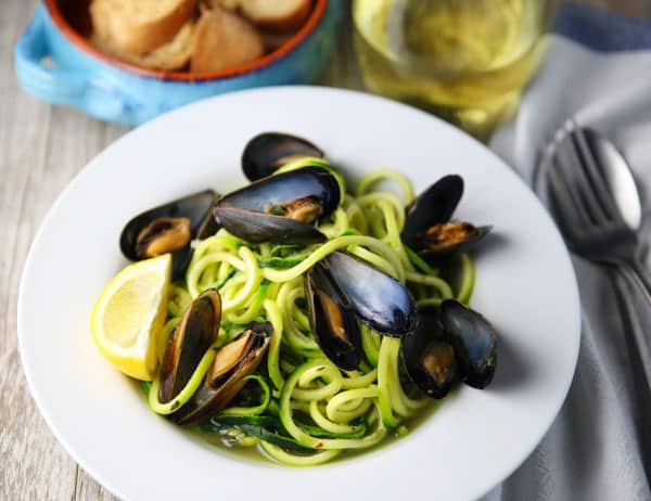These White Wine Mussels with Zucchini Noodles are so tasty, healthy, and a great gluten free alternative to regular pasta!