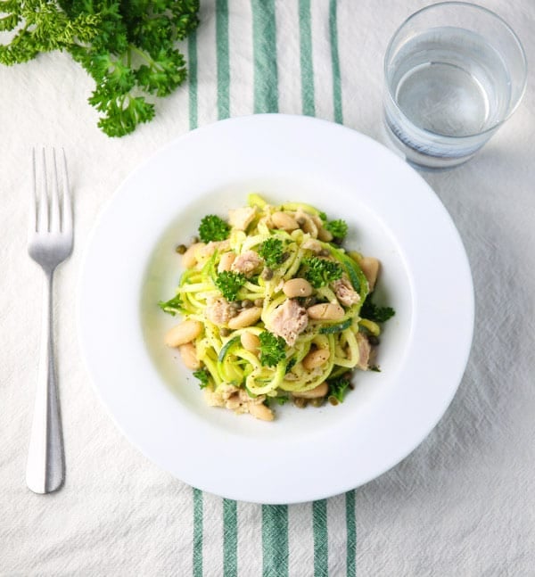 Zucchini Noodles with Tuna and Cannellini Beans