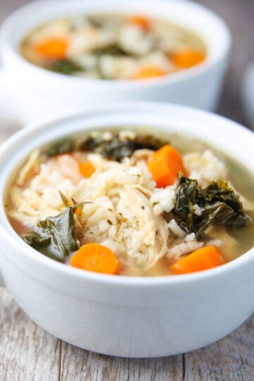slow cooker lemon chicken rice soup with kale