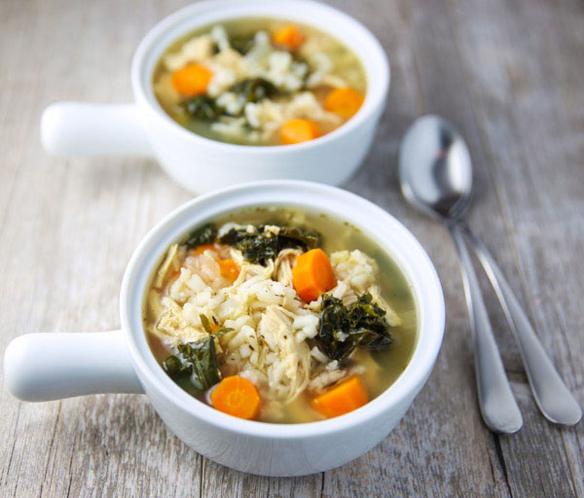 slow cooker lemon chicken rice soup with kale
