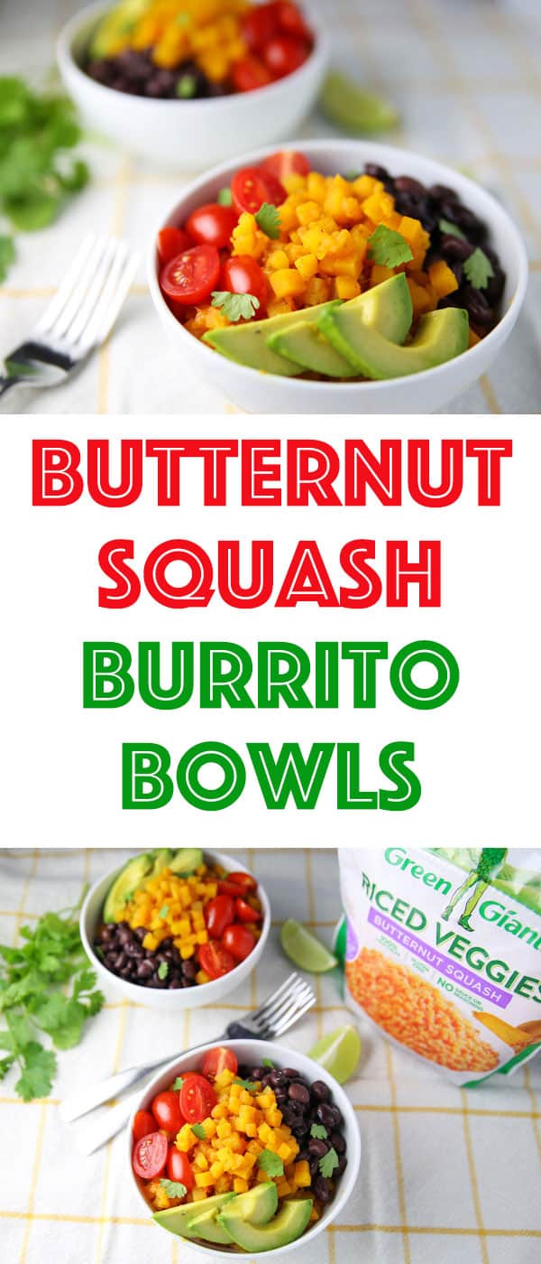 These Butternut Squash Burrito Bowls can be made in about 5 minutes and are loaded with flavor! #ad #VeggieSwapIns #IC