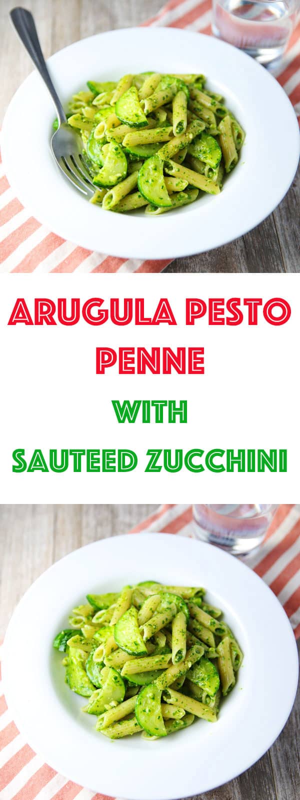 This Arugula Pesto Penne with Sautéed Zucchini can be made in about 10 minutes, making this perfect for those busy weeknights! This is such a light and savory pasta dish!