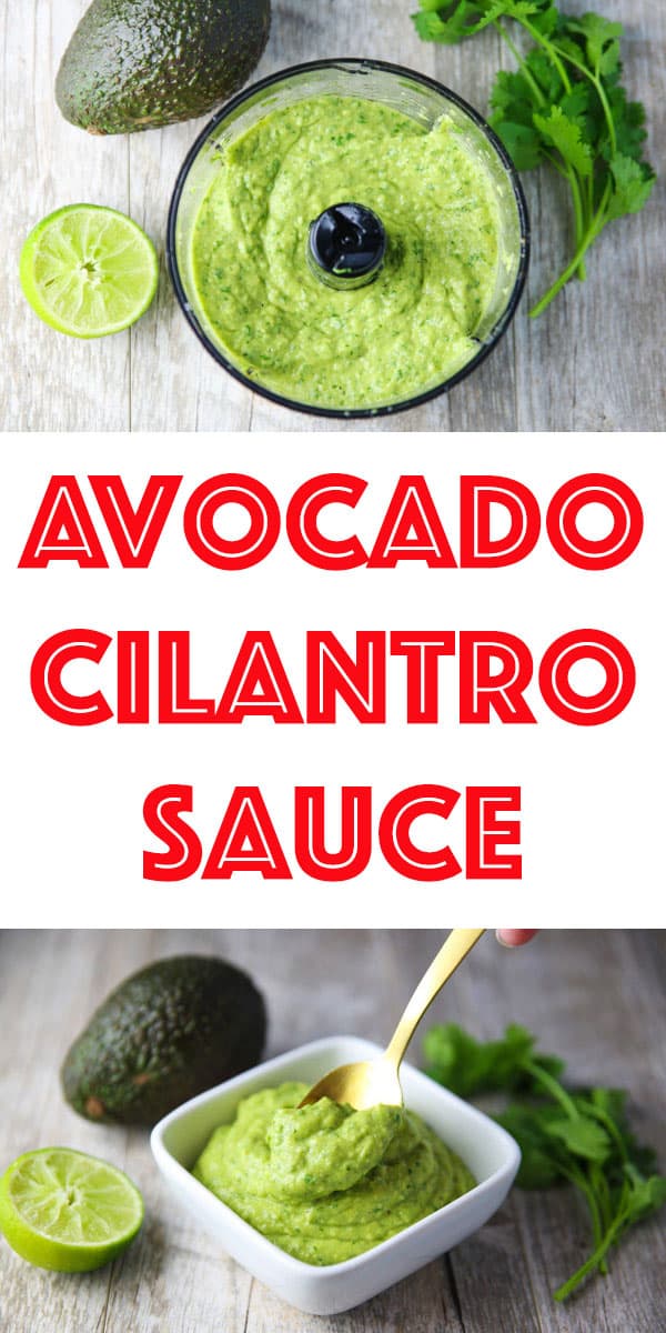 This Avocado Cilantro Sauce is made with simple fresh ingredients and is so addicting! This is great as a dip, or top it onto your favorite Mexican dish!