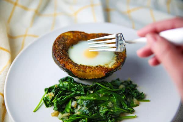 Roasted Acorn Squash with Baked Eggs is perfect for breakfast, brunch, or anytime of the day!