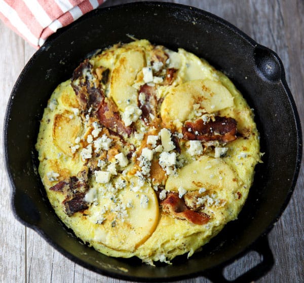 This Bacon Apple and Gorgonzola Frittata is sweet, salty, and so savory! This will be your new favorite brunch!