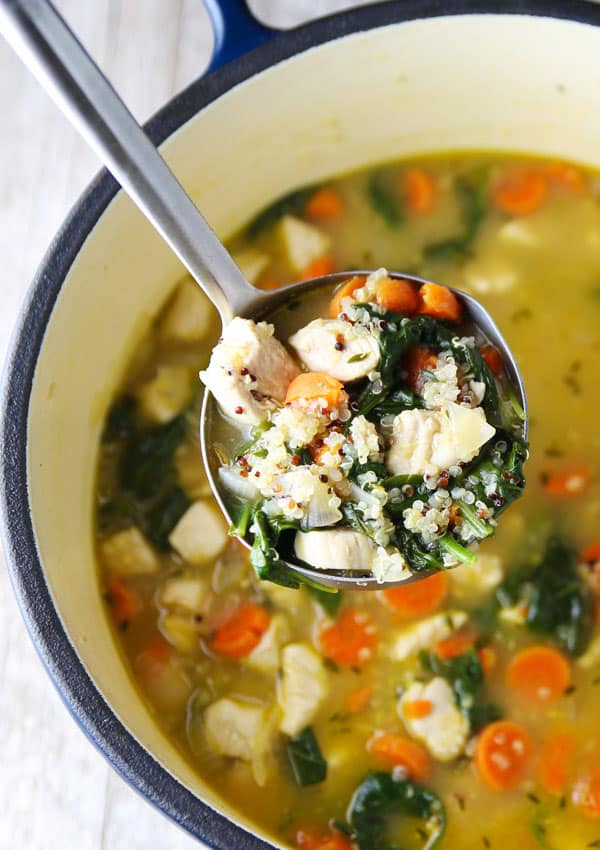 This Lemon Chicken Quinoa Soup with Spinach is packed with so much goodness and nutrition! So hearty and flavorful, this will be your new favorite soup!