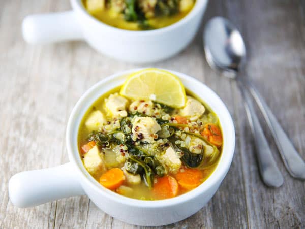 This Lemon Chicken Quinoa Soup with Spinach is packed with so much goodness and nutrition! So hearty and flavorful, this will be your new favorite soup!