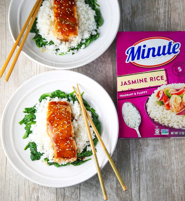 #Ad These Asian Salmon Rice Bowls come together in less than 30 minutes and are so flavorful. Trust me, this will be your new favorite weeknight dinner!